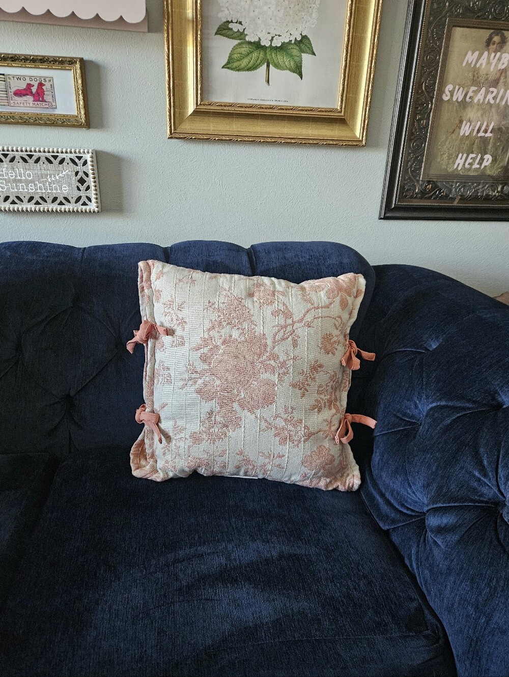 NWT Threshold Designed With Studio McGee Pink French Toile Pillow With Side Ties